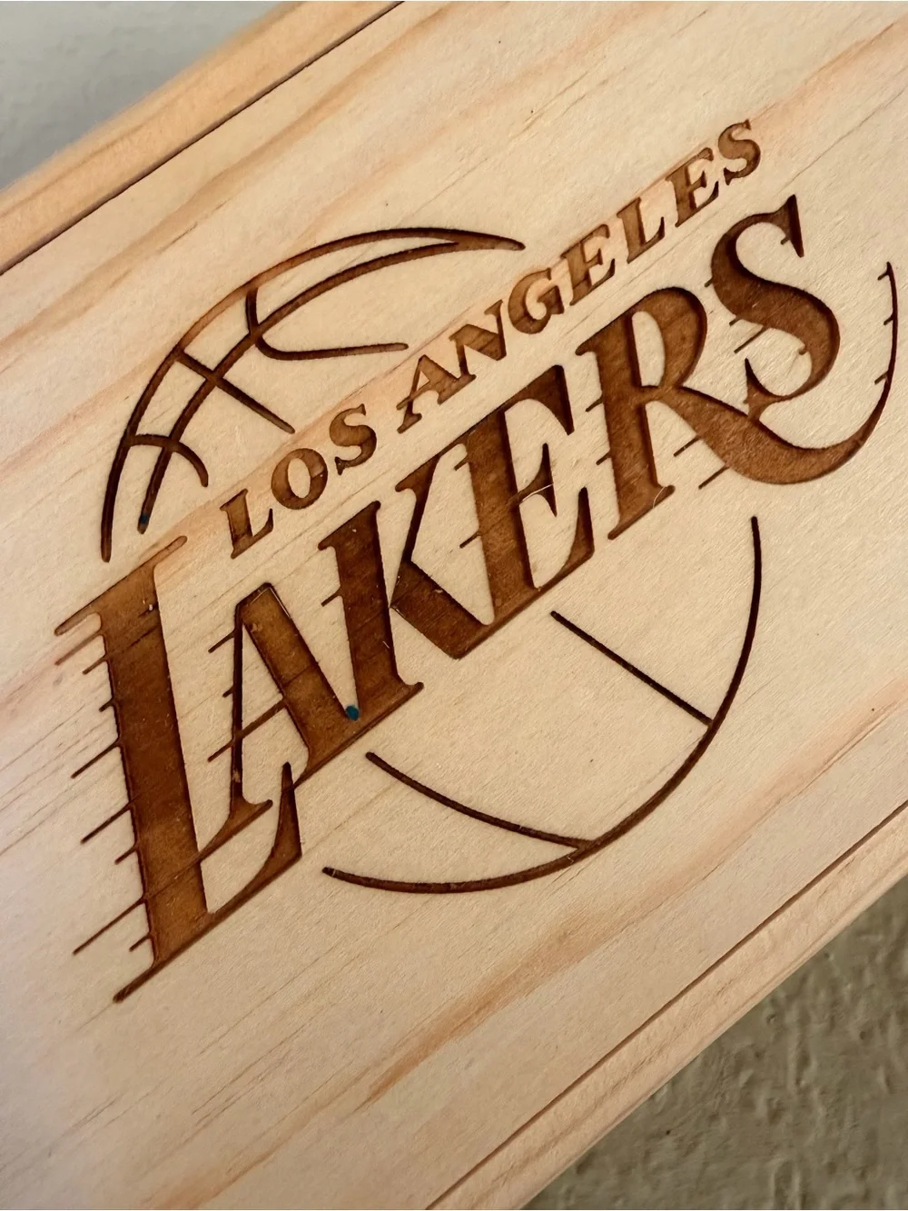 Los Angeles Lakers Engraved Wooden Display Box - One Natural Wood